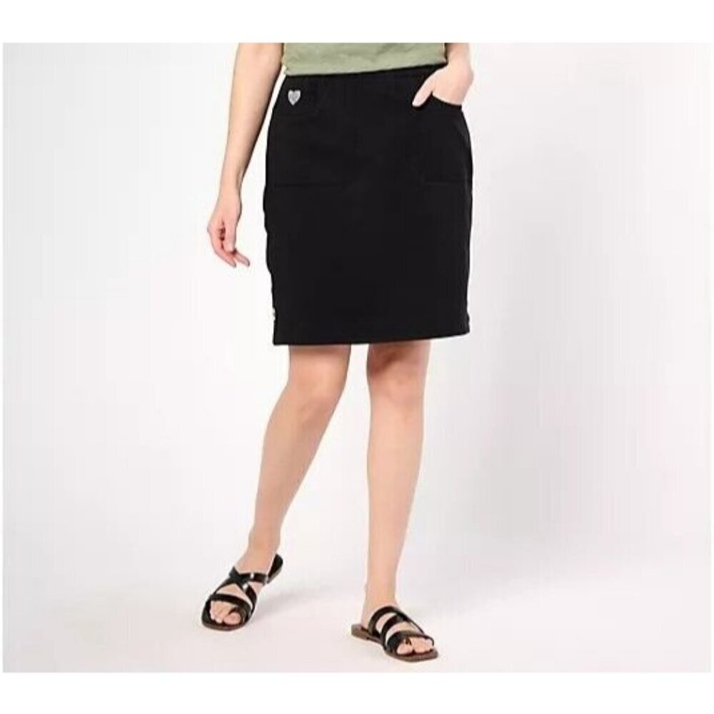 Quacker Factory Dream Jeannes Regular Oh Grommet Skort Black, Size 4X